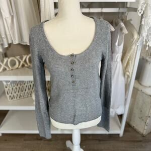 American Eagle Women's Size L Gray Long Sleeve Half Button Up Sweater #3557